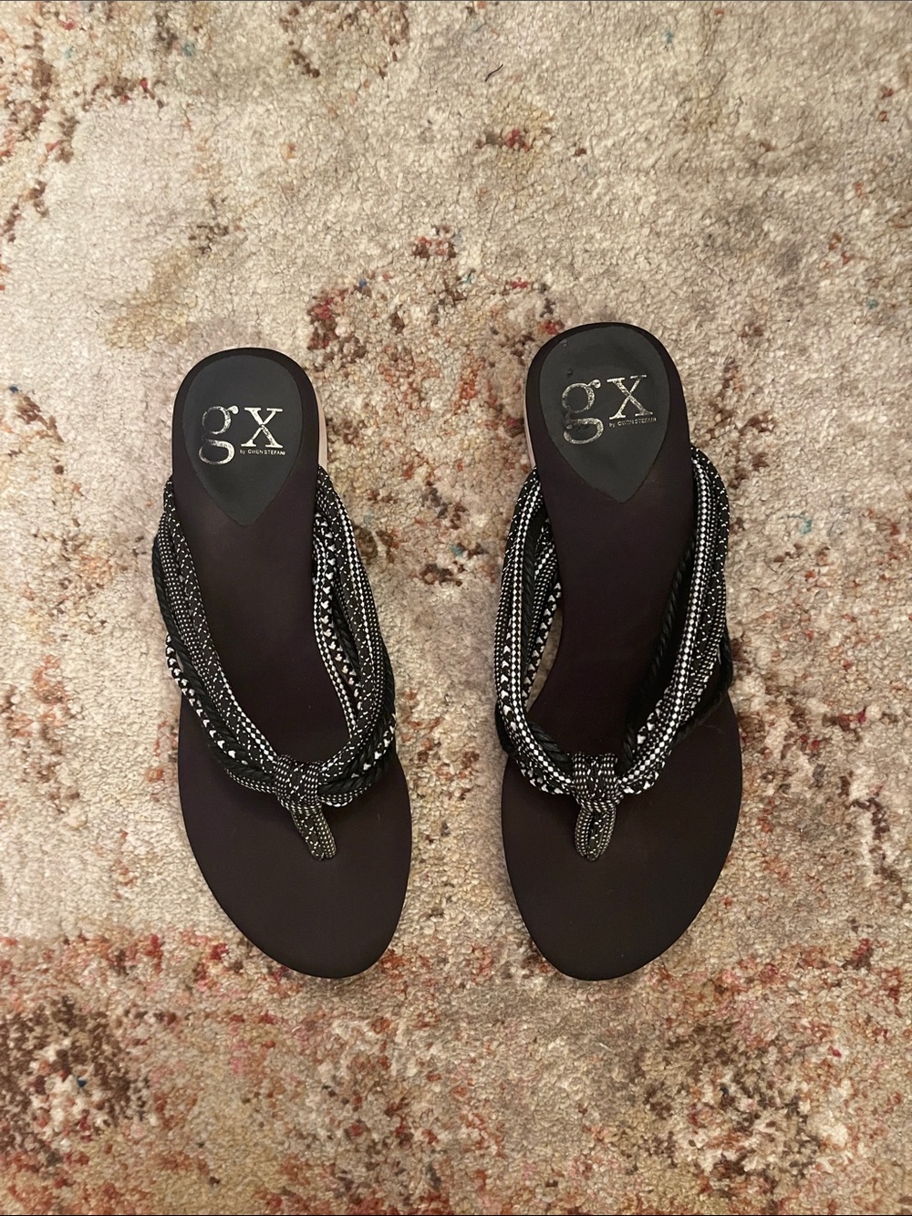 GX by Gwen Stefani Black Beaded Braided Thong Sandals